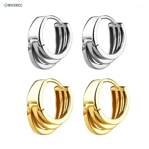 

kikichicc 100% 925 sterling silver three circle thick hoops huggies circle large irregular women rock punk jewelry fashion1, Golden;silver