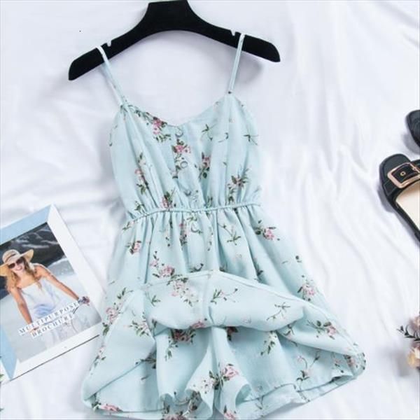 

2020 new women's playsuits sweet summer bohemian print thin strap sleeveless jumpsuit black overalls for women ae202, Black;white