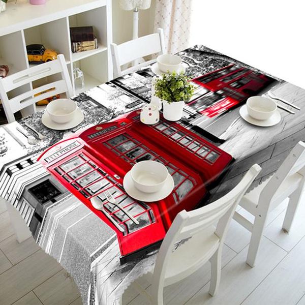 

3d streetscape скатерть красной будки и автобус в лондоне улице моющиеся сгущает прямоугольную скатерть для венчания bbymui