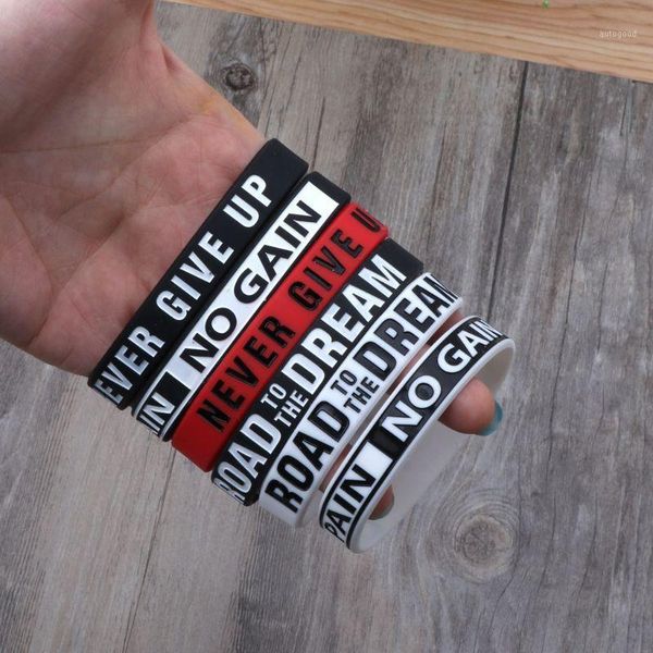 

charm bracelets road to the dream never give up motivational silicone rubber band elastic inspirational jewelry gift1, Golden;silver