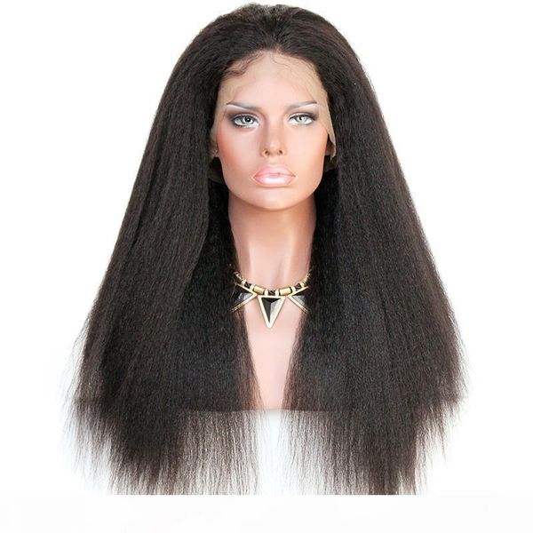 

premeir wigs full lace human hair wigs pre-plucked perimeter with babyhair brazilian hairs kinkystraight wigs natural hairline with babyhair, Black;brown