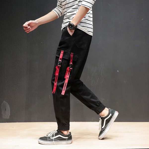 

2021 new fashion men's pocket men cool hiphop joggers pants plus size trousers belt women streetwear 8vgg, Black