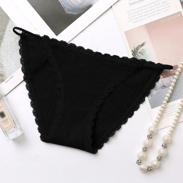 

women's panties 2021 cotton temptation lace ladies japanese thin belt breathable low waist briefs, Black;pink