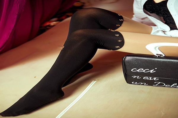 

fake tall rivets stitching through the meat velvet tights fashion female tights fake tall designer bbyusx, Black