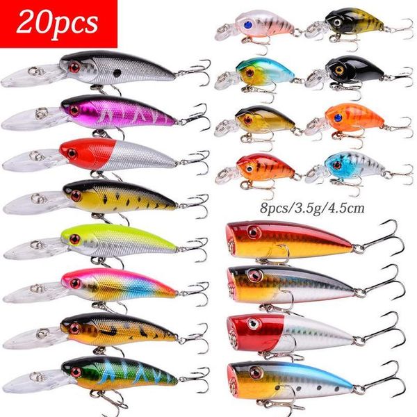 

20pcs/set hard bait minnow fishing lures bass fresh salt water japan sea 3d eyes wobbler tackle crankbait pesca b jllghf