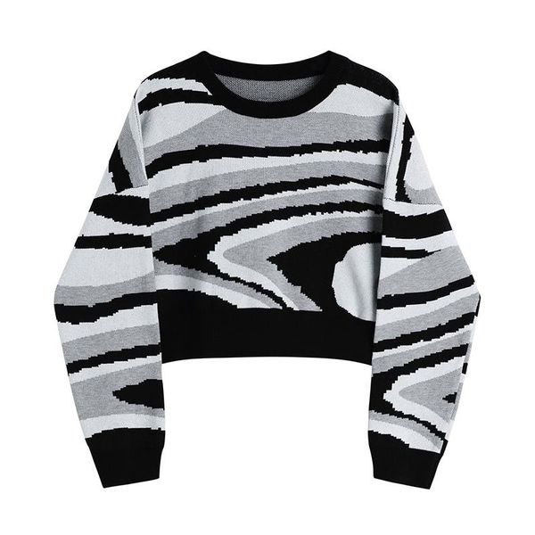 

women's sweaters oversized knitting sweater retro hit color loose fit round neck long sleeve women pullovers fashion tide autumn winter, White;black