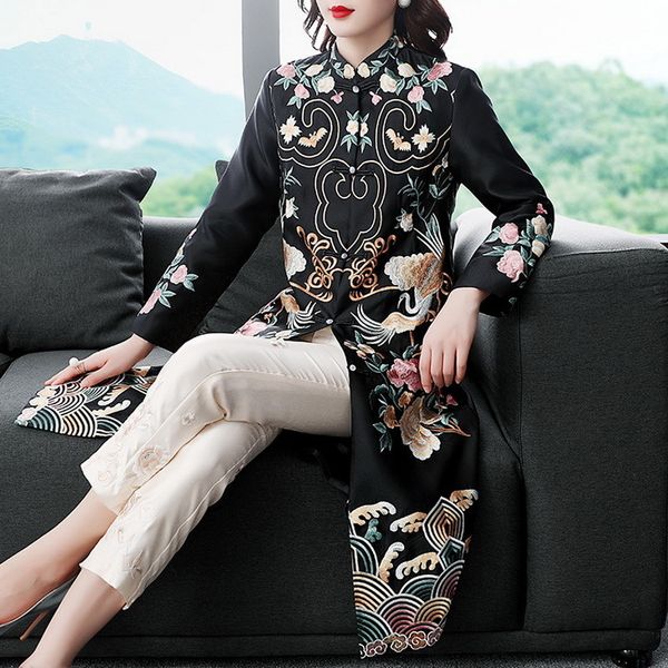 

plus size coat outwear autumn winter casual overcoat women exquisite embroidery single breasted long pink black coat trench 201031, Tan;black