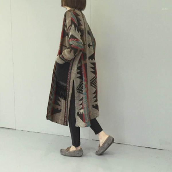 

vintage indie folk women autumn winter woollen coat long sleeve oversize tassel outwear jacket elegant overcoats loose plus size1, Black