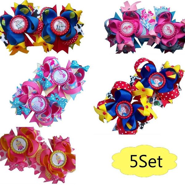 

ng 5set 3.5''pigtail hair bow set character hair clips cartoon hair bows y200710, Slivery;white