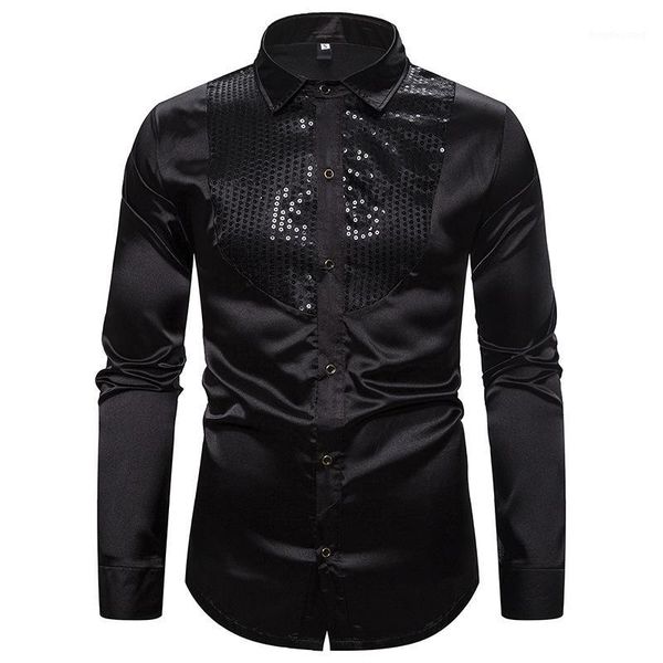 

2019 men's fashion shirt sequined evening dress show night club europe and america men's wear emcee lapel shirt1, White;black