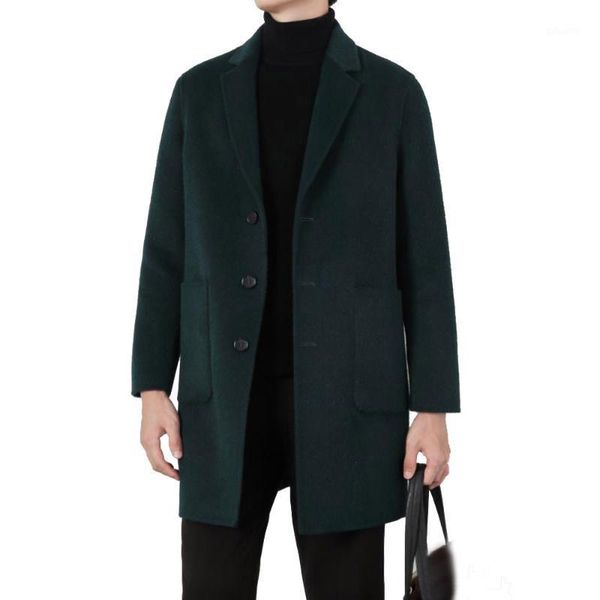 

2020 new men formal 80% wool 20% alpaca autumn spring dark green suit medium long wool clothing real natural woolen outerwear1, Black