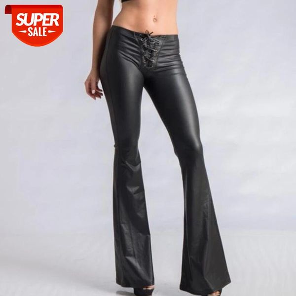 

normov summer women pants mid waist elastic full length cotton pu drawstring bell bottom pants office lady spodnie damskie #7q95, Black;white