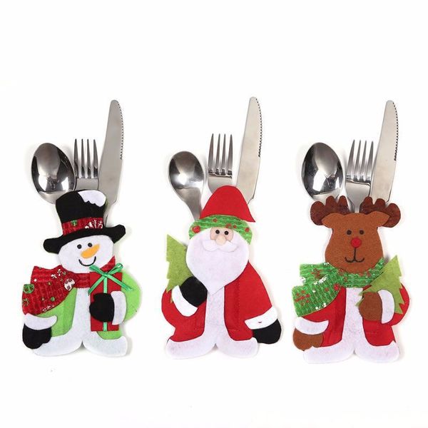 

santa snowman moose christmas new year pocket fork knife cutlery holder bag non-woven table dinner decoration dhe1779