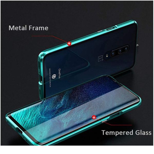 

double side front +back 360 degree magnetic adsorption metal glass case for oneplus 8 7t 7 pro phone case cover co wmtgad