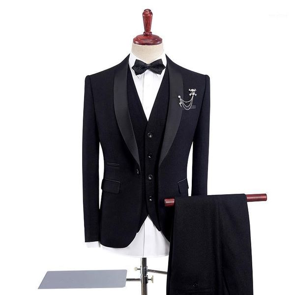 

fashion brand three-piece wedding dress men's burgundy black blue khaki groom wedding dress slim fit shawl collar prom1, White;black