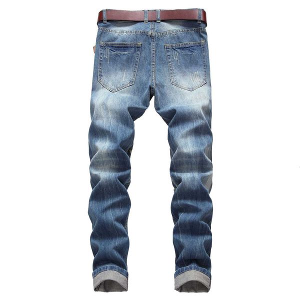 

new wear hole slim straight large ragged light color men's jeans pants, Blue