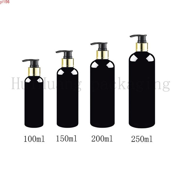

30pcs/lot 100/150/200/250ml black gold collar screw shampoo lotion pump plastic bottle,soap dispenser cosmetic packaging bottlesgood product