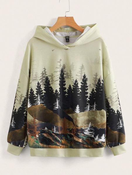 

emery rose forest print drop shoulder hoodie z5vh#, White;black