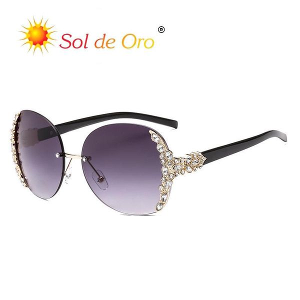 

sunglasses sol de oro trendy diamond-encrusted fashion metal frameless point drill women's glasses 17101 uv400, White;black