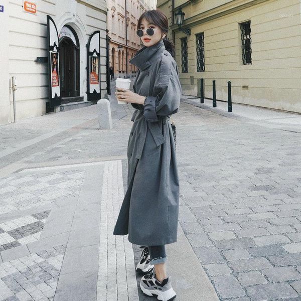 

2020 brand new fashion grey women trench coat office lady duster coat spring autumn cloak1, Tan;black