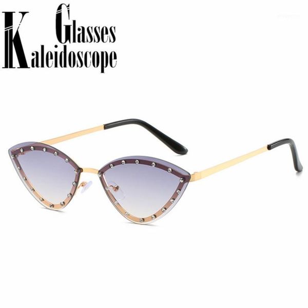 

cat eye sunglasses women vintage brand design rimless sun glasses ladies diamond mirror eyewear shades uv400 eyewear female1, White;black