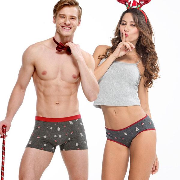 

qizxim 100% cotton underwear gray print lovers panties men boxers women boyshorts couple underwear lovers valentine's christmas, Black;white