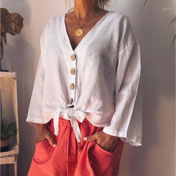 

summer fashion retro solid color long sleeve button white shirt casual cotton linen blouse shirt womens and blouses 20191