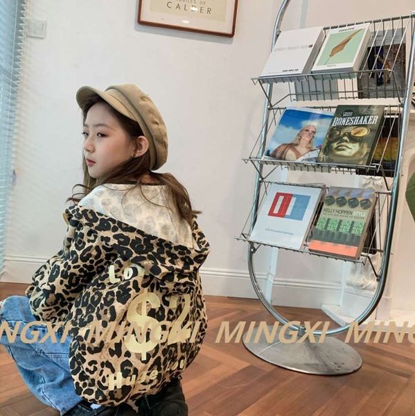 

clothing 2021 mingxi spring coat middle big children's leopard alphanumeric zipper sweater hooded new, Black