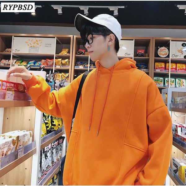 

men's hoodies & sweatshirts men harajuku 2021 solid color loose mens thick male japanese streetwear hooded m-xl, Black