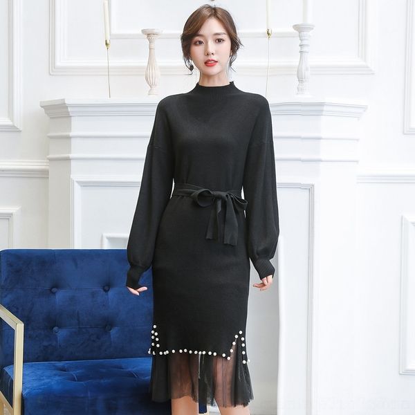 

wvsjm fairy winter 2020 new mid long knee length wool for pullover net red autumn dress women's dress women's pullovernyfqn, White;black