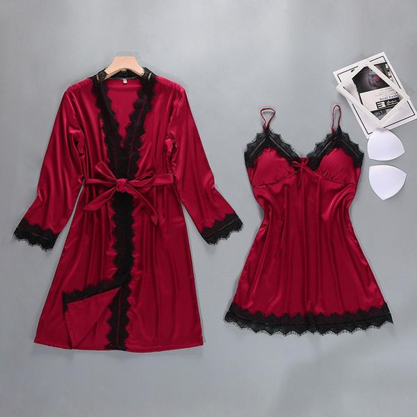 

2pcs/set sleeping for nightwear ice silk nightgowns gown women nightdress night women sleepwear lenceria dress night satin pgiww