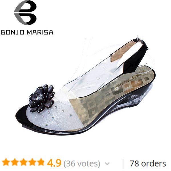 

bonjomarisa big size 34-43 factory price rome stylish fashion wedge heel sandals dress casual shoes sandals xb140, Black