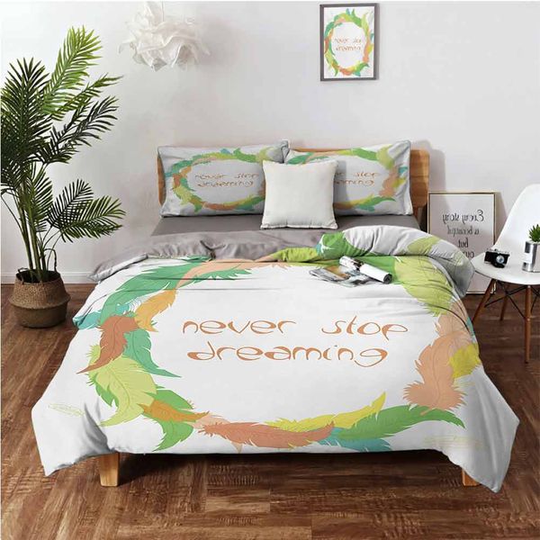 

philosophical never sdreaming phrase in rounded tribal feather frame bohocartoon skin friendly three piece set