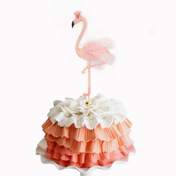 

5 pieces glitter tropical flamingo cake ers baby shower party decoration