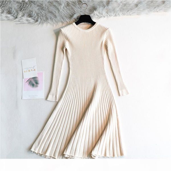 

2019 woman elegant autumn winter solid women thick sweater full sleeve long a-line robe knit dress j190529, Black;pink