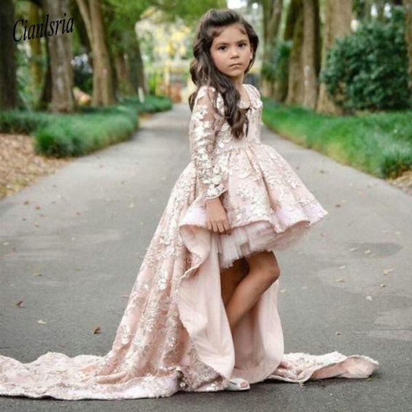 

hi-lo 2020 flower girl dresses for weddings ball gown v-neck long sleeves lace long first communion dresses for little girls, Red;yellow