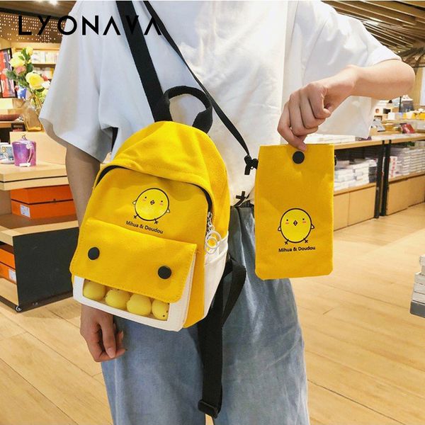 

fashion school backpack women 2020 college girls cute cartoon small yellow shoulder bags students two-piece schoolbag backpacks c1023