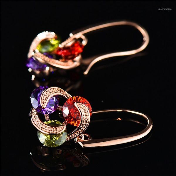 

boho female big colorful flower earrings yellow gold rainbow zircon earrings vintage red purple wedding hoop for women1, Golden