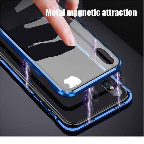

360 magnetic adsorption metal case for iphone 12 11 pro xs max xr double-sided glass case for iphone qylnub