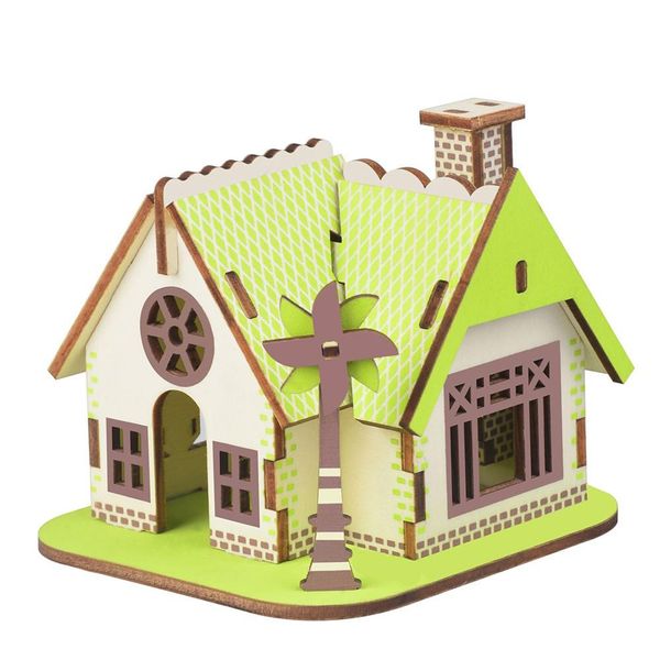 8pcs Kids Diy Assembly деревянная 3D -хаус модель модель головоломки оптовые обучающие образование подарки игрушки