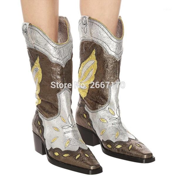 

new women cowboy boots embroidered butterfly texas shoes square toe low block heel distressed knight boots autumn winter1, Black