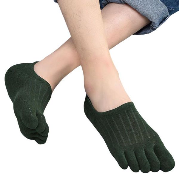 

3/5 pairs men toe socks spring and summer adults solid color anti-slip silicone hosiery1, Black