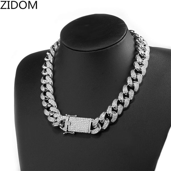 

18-28" 20mm pave setting rhinestone miami cuban chains necklaces men hip hop bling iced out necklace jewelry drop shipping t200821, Silver