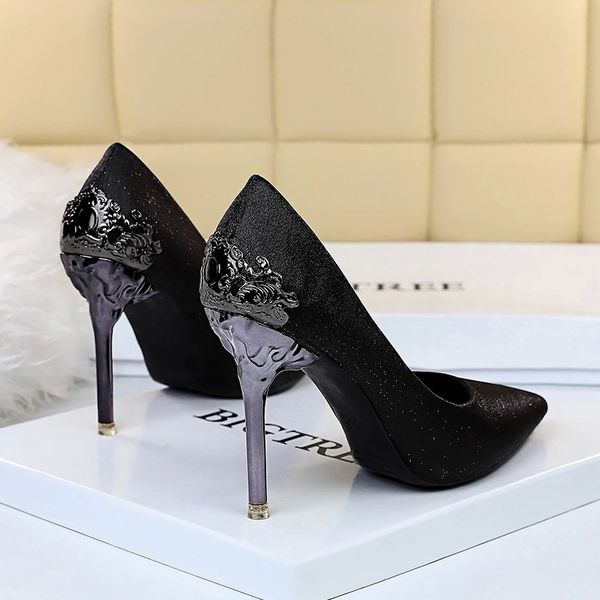 

lace flower pointed toe women shoes 2020 cut-outs mesh fashion high heels shoes woman shallow party office lady pumps #ai8j, Black