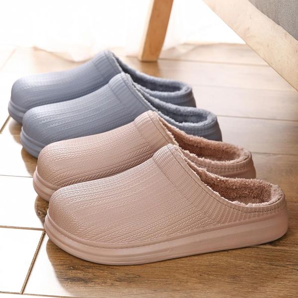 

slippers 2021 winter woman fashionable plush women's men couple shoes home outdoor cotton, Black