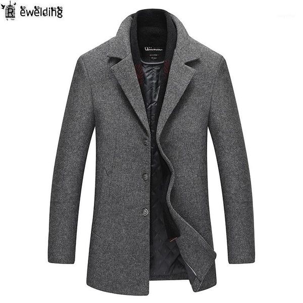 

men winter wool coat men's new solid color multi-pocket warm thick wool blends woolen pea coat male trench overcoat1, Black