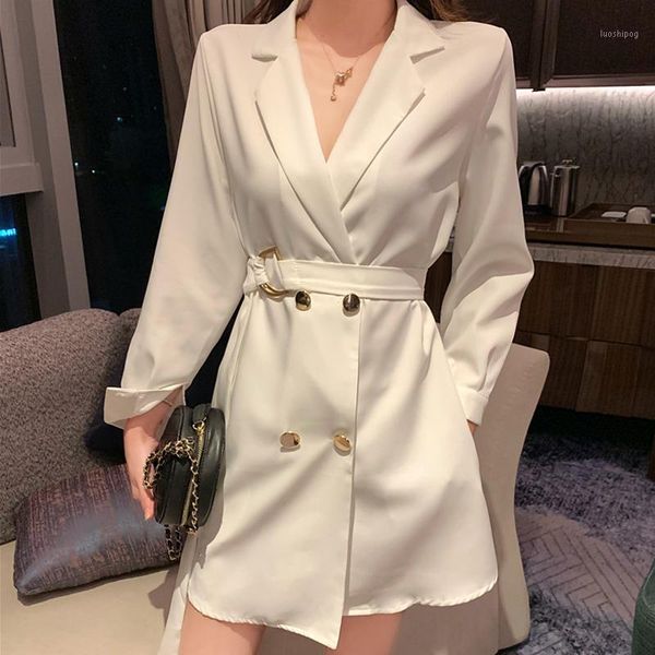 

fashion 2020 blazer jackets women's double breasted long slim buttons bandage women blazers female 2020 coat ladies blazers 2271, White;black