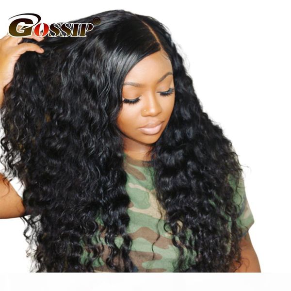 

d curly human hair wig 250 density lace wig 360 lace frontal wig gossip deep wave, Black