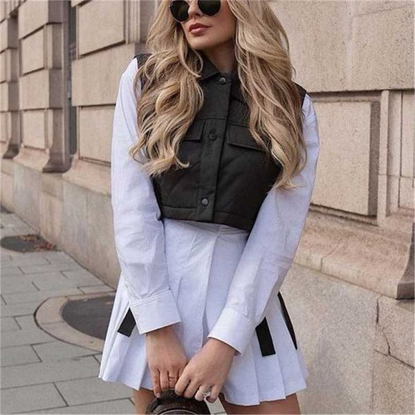 

womens vest army green lapel sleeveless jacket fashion large pocket design waistcoat streetwear 220125, Black;white