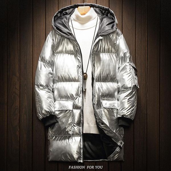 

men's down & parkas winter coat of 2021 men in the long shiny silver handsome thickening trend cotton-padded clothes cotton clothing, Black